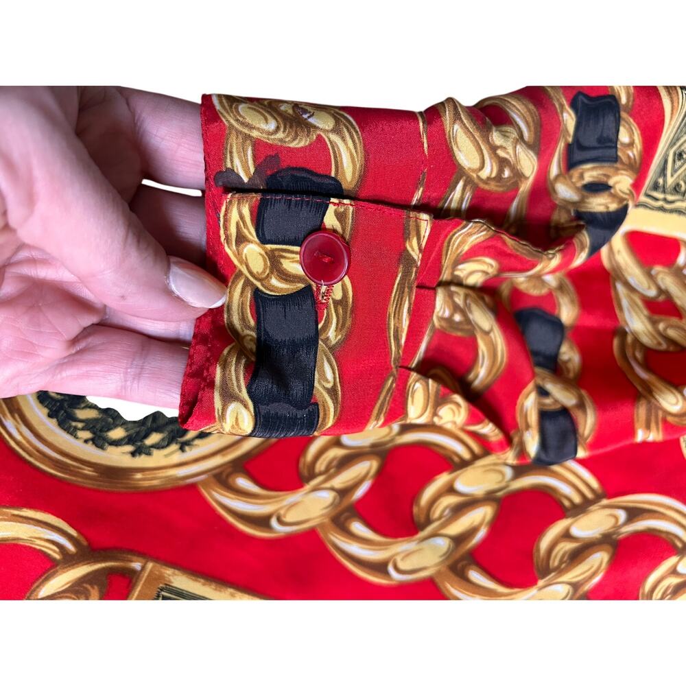 Vintage Red Baroque Chain Print Blouse Size 4 90s - Picture 3 of 7